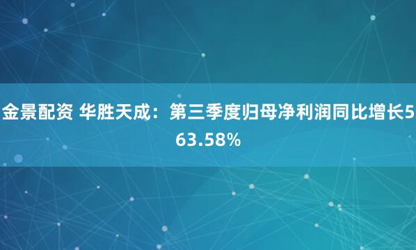 金景配资 华胜天成：第三季度归母净利润同比增长563.58%